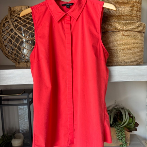 Sleeveless Button. Down Collared Shirt in Red - Picture 3 of 5